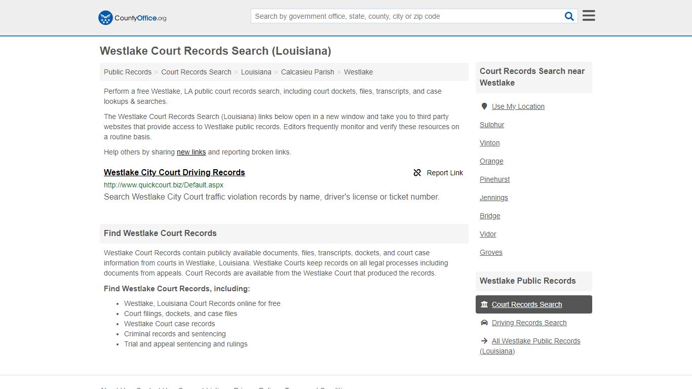Westlake Court Records Search (Louisiana) - County Office